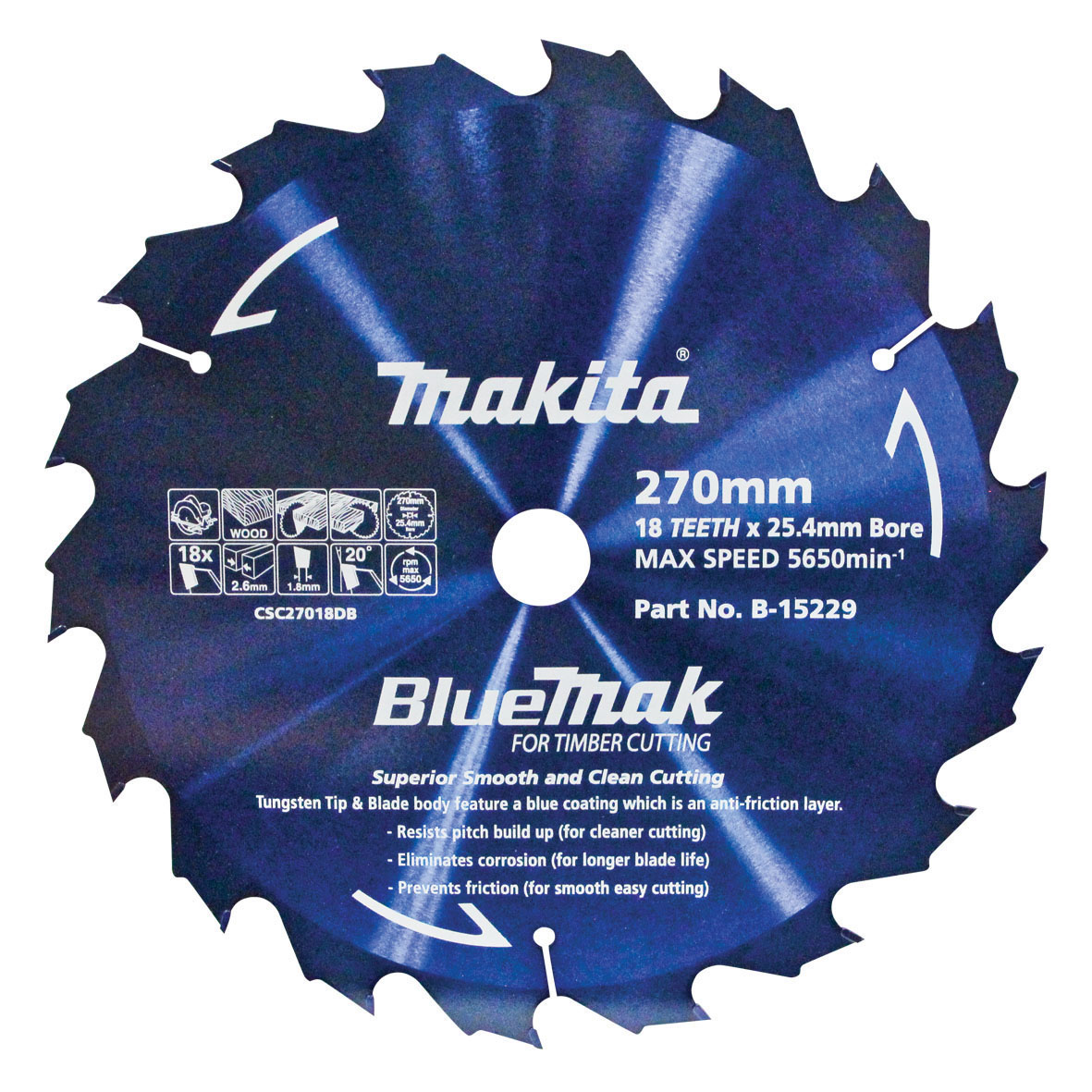 Makita B-15229 BlueMak TCT Saw Blade 270mm x 25.4mm x 18T Image
