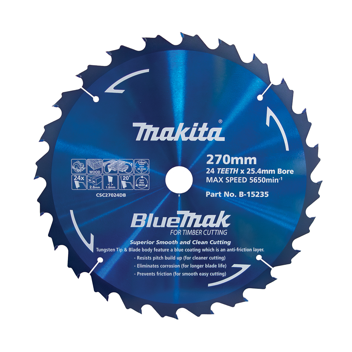 Makita B-15235 BlueMak TCT Saw Blade 270mm x 25.4mm x 24T Image