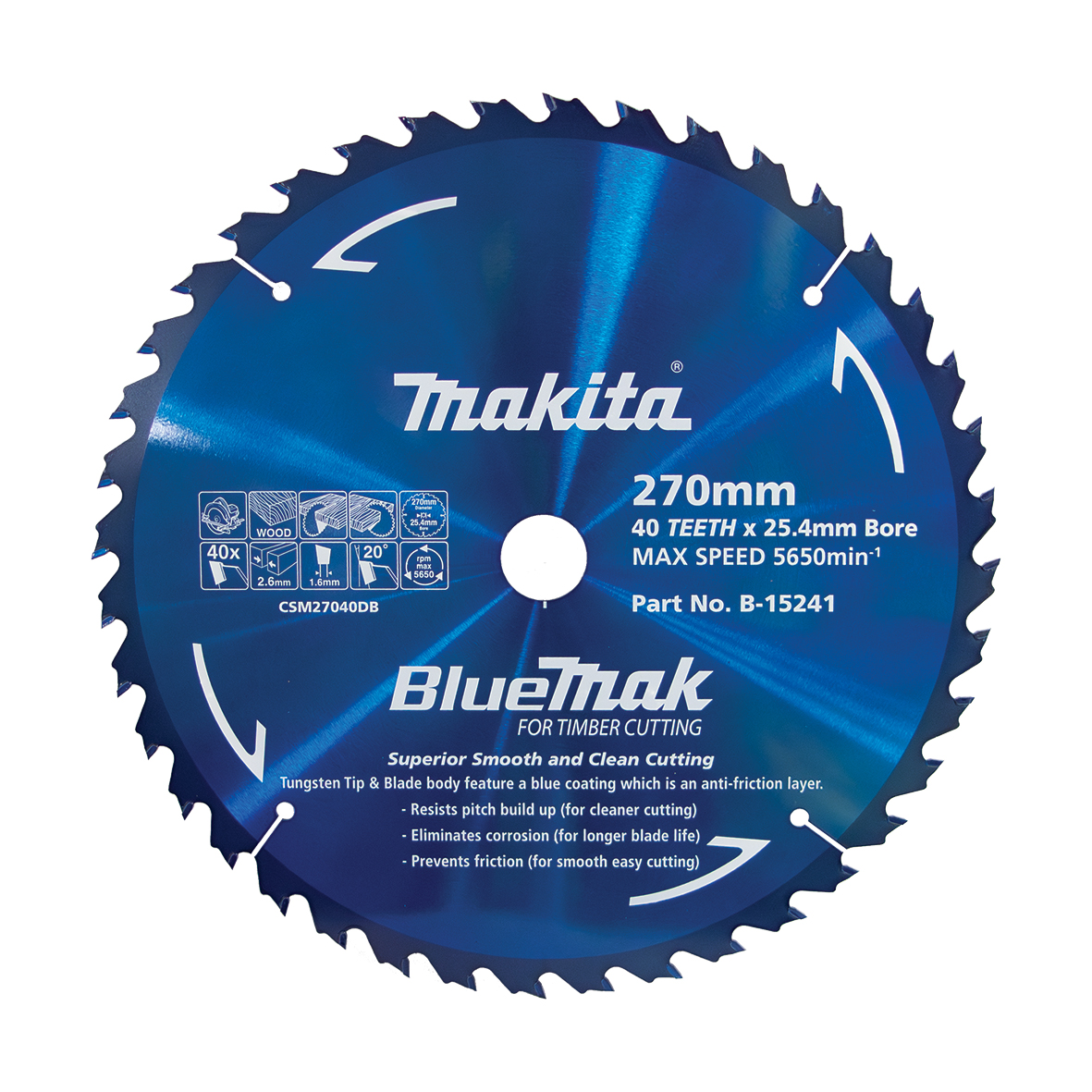 Makita B-15241 BlueMak TCT Saw Blade 270mm x 25.4mm x 40T Image