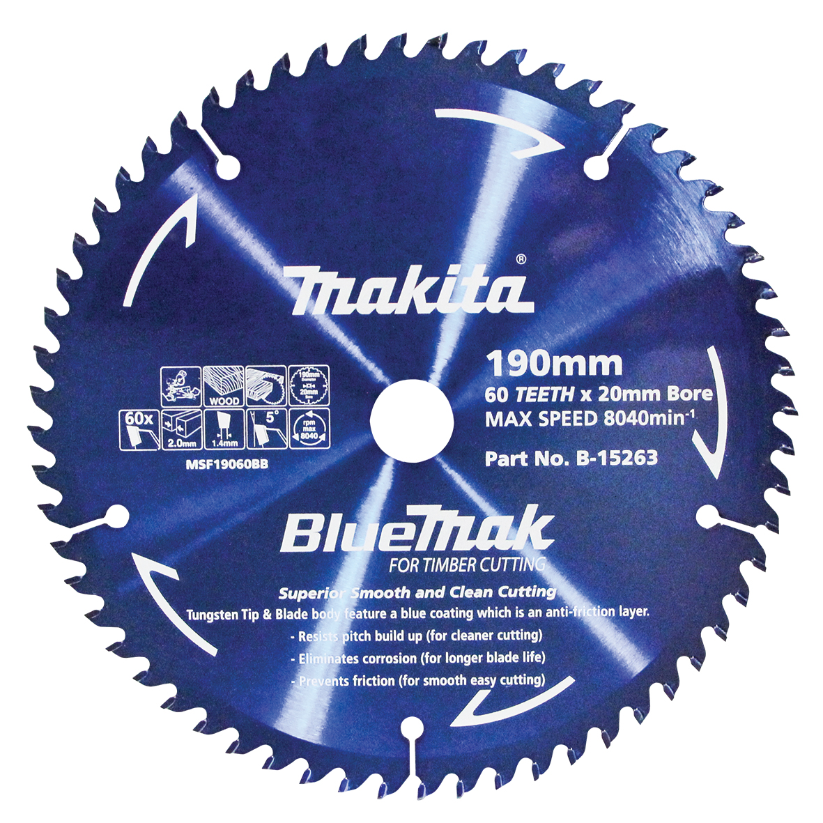 Makita B-15263 BlueMak TCT Saw Blade 190mm x 20mm x 60T Image