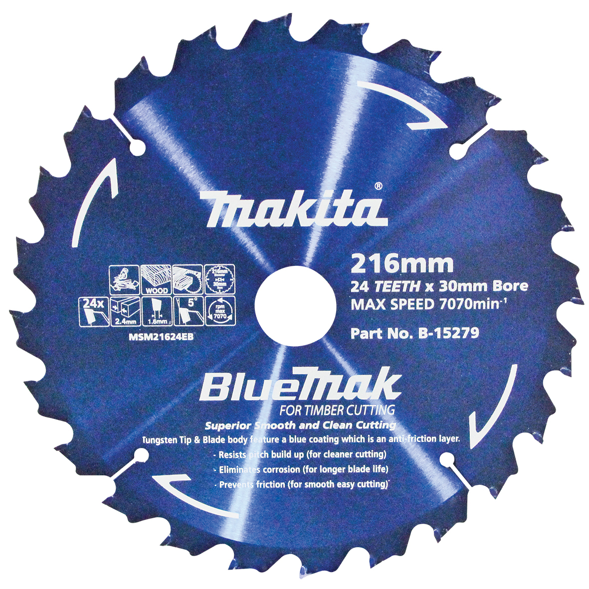 Makita B-15279 BlueMak TCT Saw Blade 216mm x 30/16mm x 24T Image