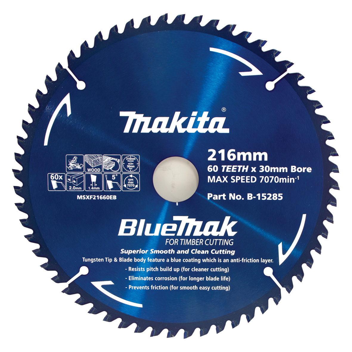 Makita B-15285 BlueMak TCT Saw Blade 216mm x 30/16mm x 60T Image