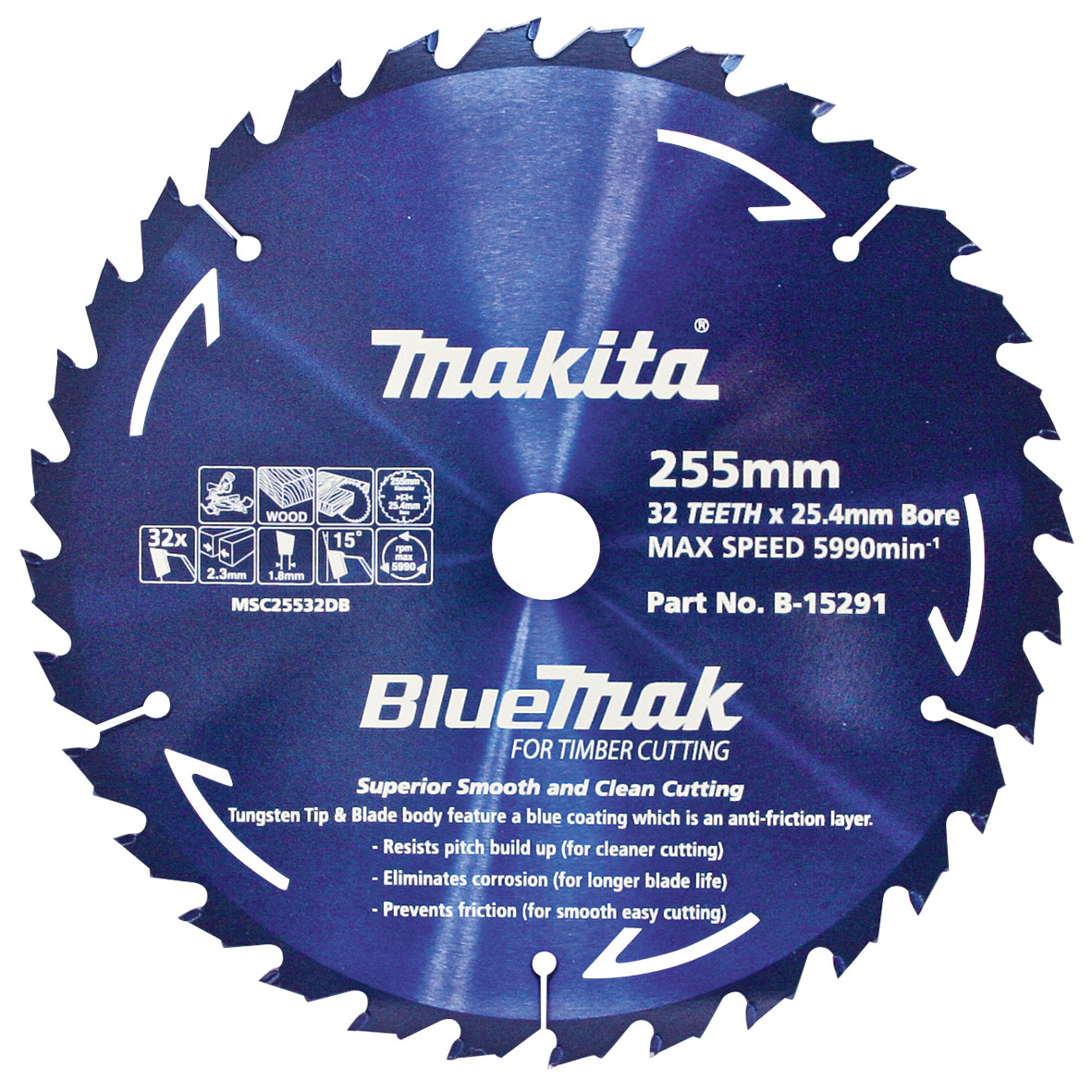 Makita B-15291 BlueMak TCT Saw Blade 255mm x 25.4mm x 32T Image