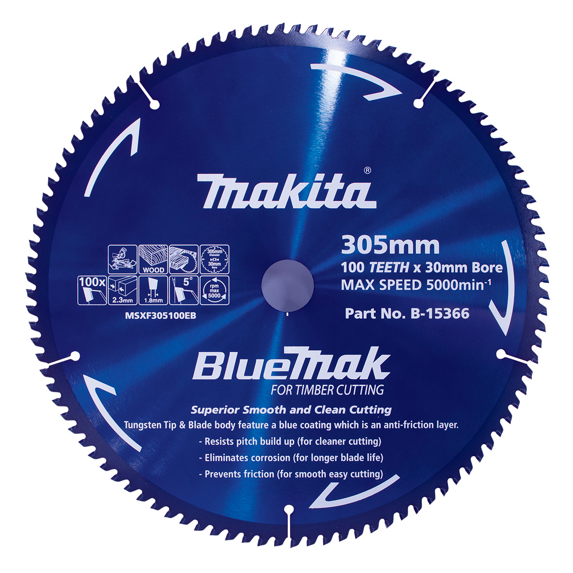 Makita B-15366 BlueMak TCT Saw Blade 305mm x 30/25.4mm x 100T Image