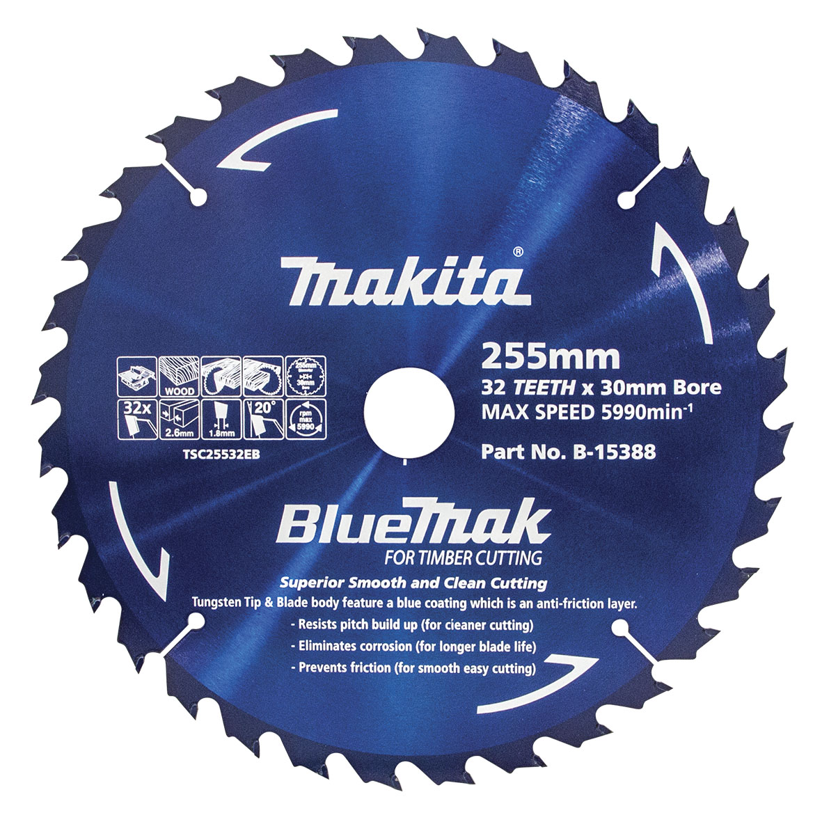 Makita B-15388 BlueMak TCT Saw Blade 255mm x 30mm x 32T Image