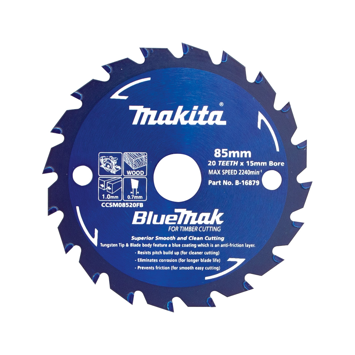 Makita B-16879 BlueMak TCT Saw Blade 85mm x 15mm x 20T Image