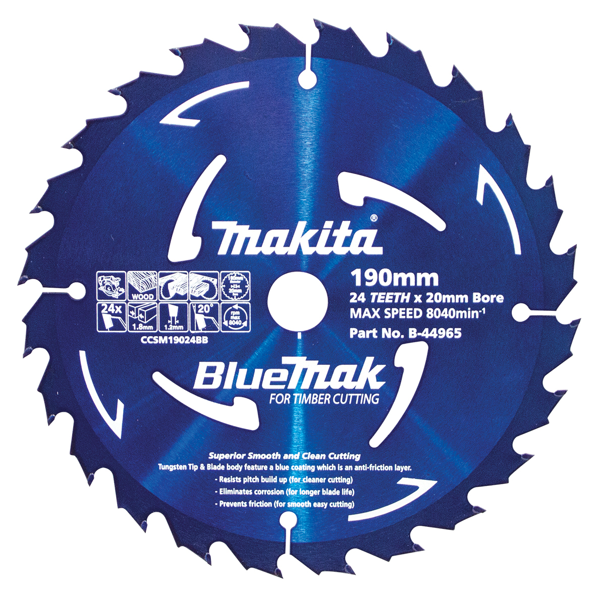 Makita B-44965 BlueMak TCT Saw Blade 190mm x 20mm x 24T Image