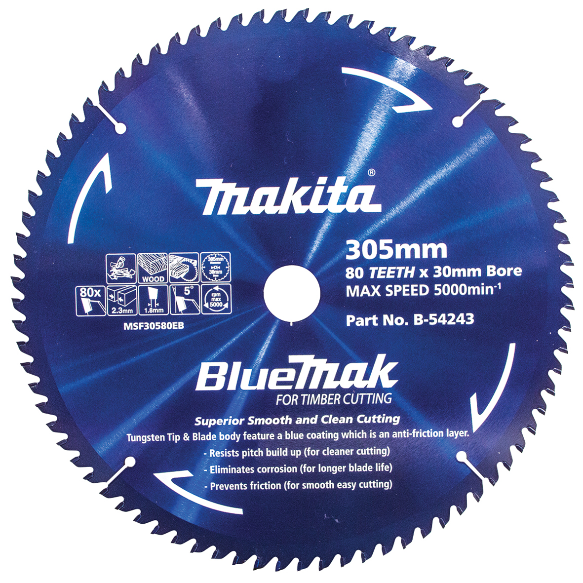 Makita B-54243 BlueMak TCT Saw Blade 305mm x 30/25.4mm x 80T Image