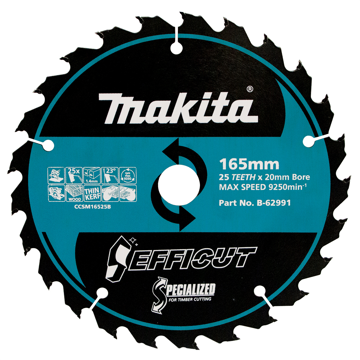 Makita B-62991 Efficut Wood TCT Saw Blade 165mm × 20mm × 25T Image