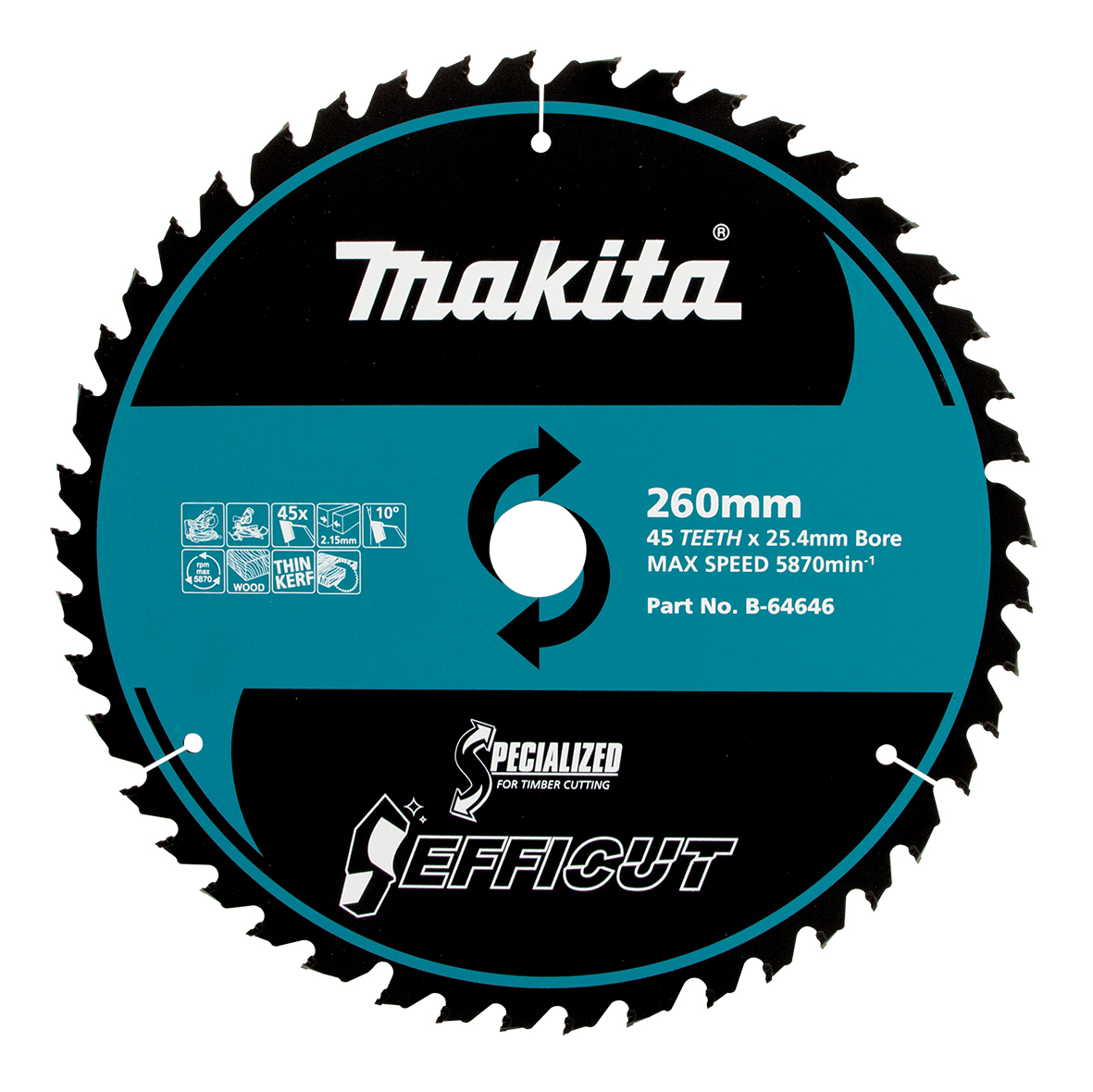 Makita B-64646 Efficut Wood TCT Saw Blade 260mm × 25.4mm × 45T Image