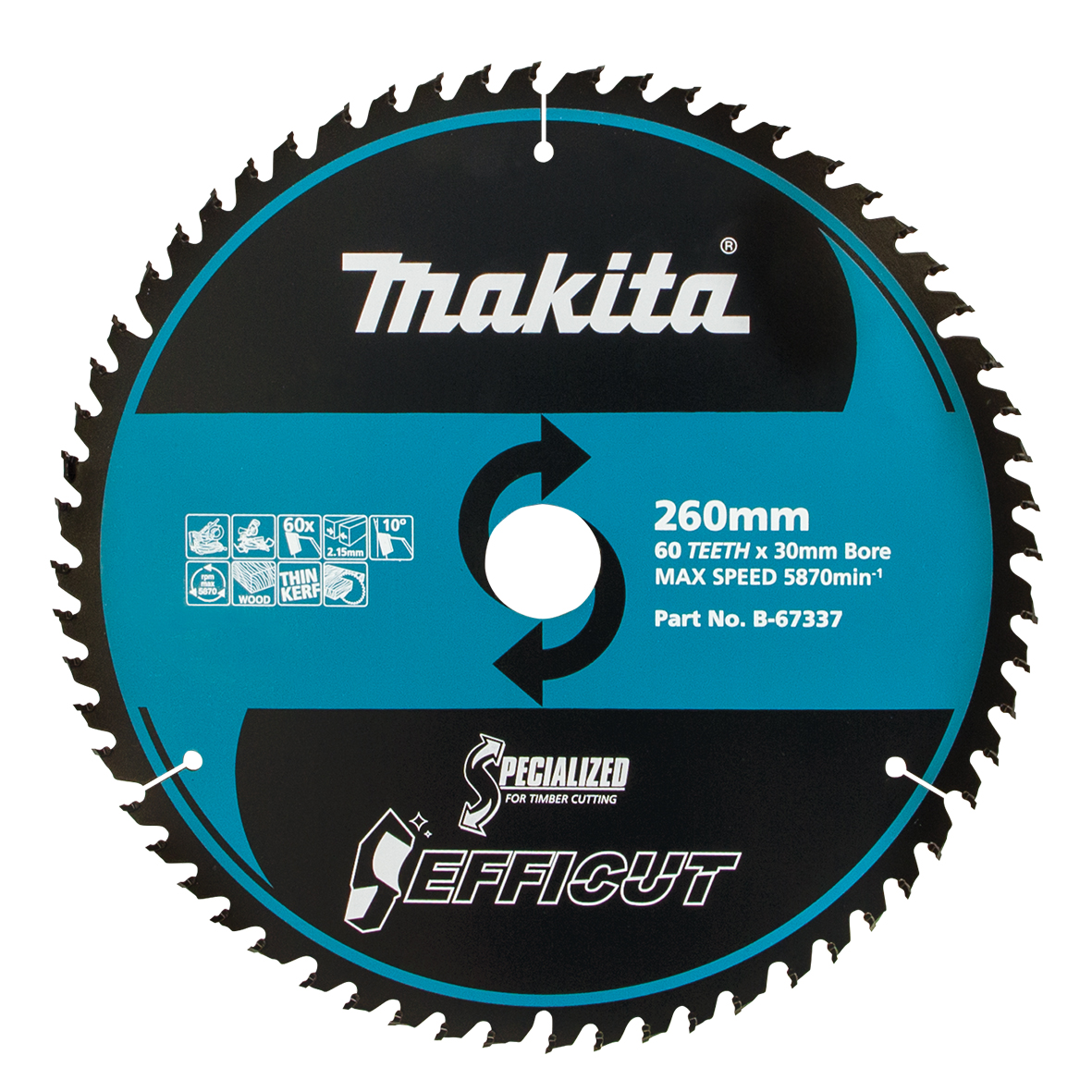 Makita B-67337 Efficut Wood TCT Saw Blade 260mm × 25.4mm × 60T Image