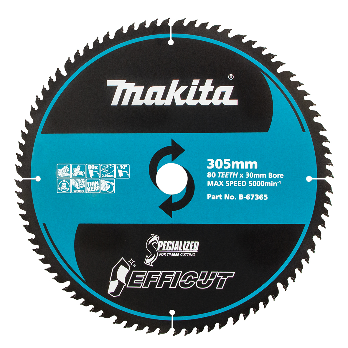 Makita B-67365 Efficut Wood TCT Saw Blade 305mm × 30/25.4mm × 80T Image