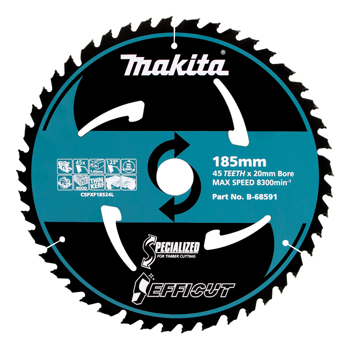 Makita B-68591 Efficut Wood TCT Saw Blade 185mm × 20mm × 45T Image