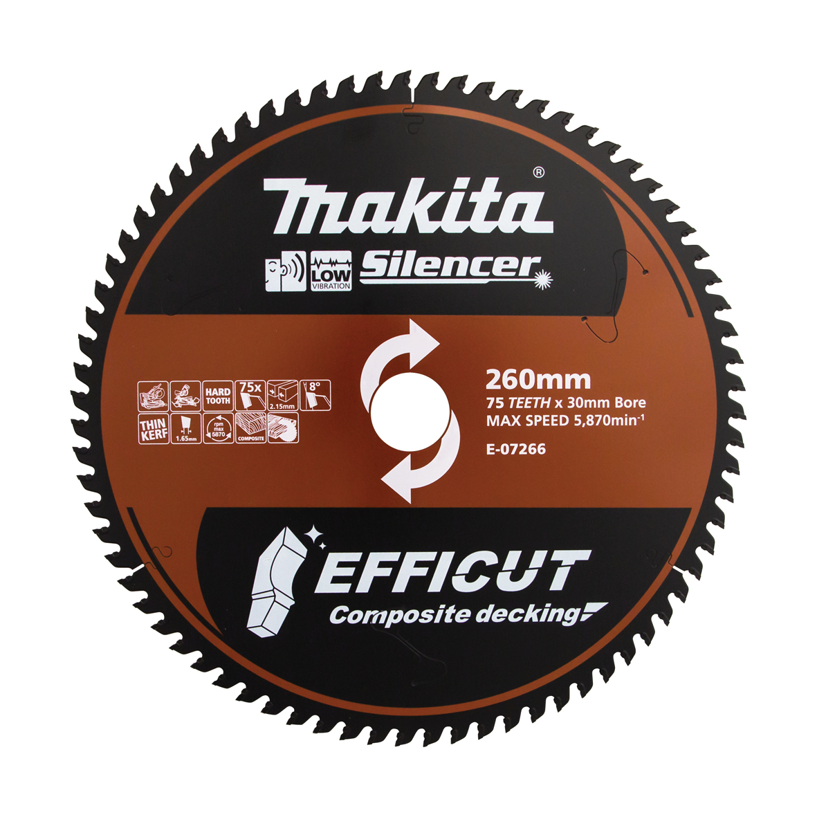 Makita E-07266 Efficut Composite Decking TCT Saw Blade 260mm × 30/25.4mm × 75T Image