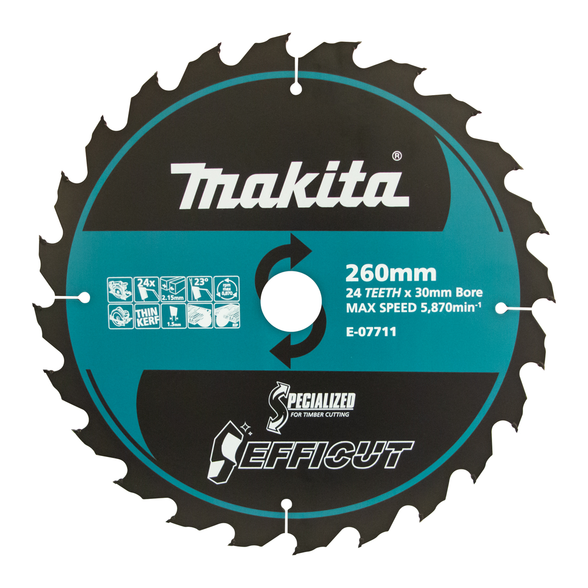 Makita E-07711 Efficut Wood TCT Saw Blade 260mm × 30/25.4mm × 24T Image