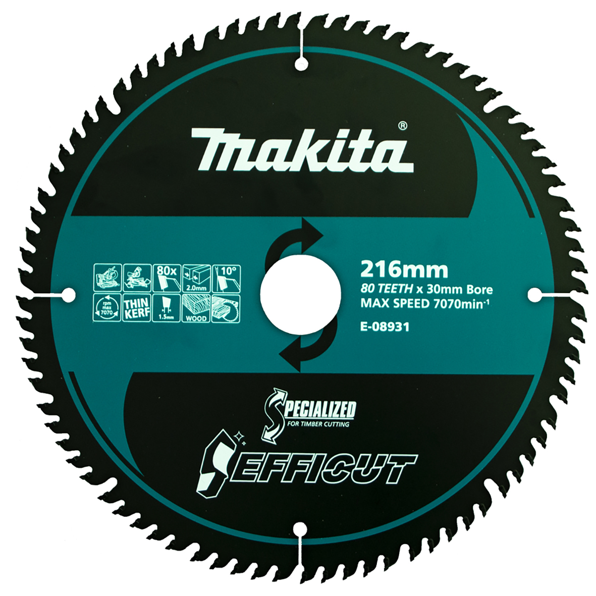 Makita E-08931 Efficut Wood TCT Saw Blade 216mm × 30mm × 80T Image