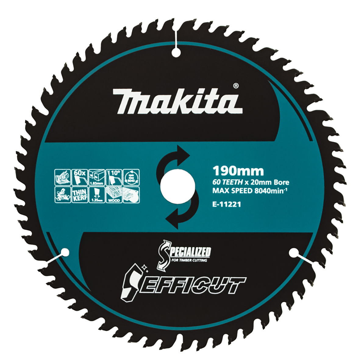 Makita E-11221 Efficut Wood TCT Saw Blade 190mm × 20mm × 60T Image
