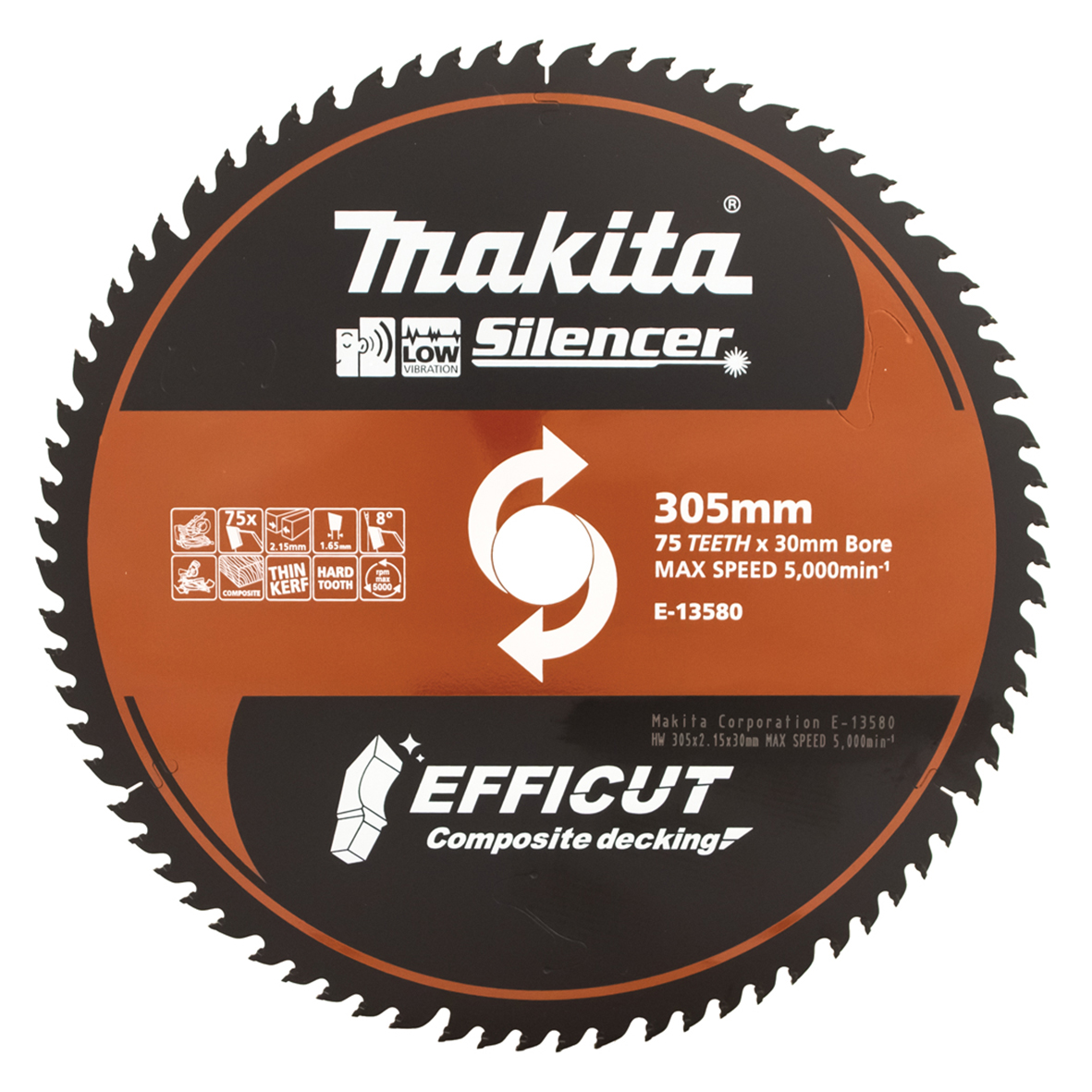 Makita E-13580 Efficut Composite Decking TCT Saw Blade 305mm × 30/25.4mm × 75T Image