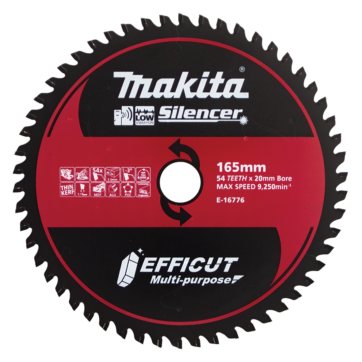 Makita E-16776 Efficut Multi-Cut TCT Saw Blade 165mm × 20mm × 54T Image