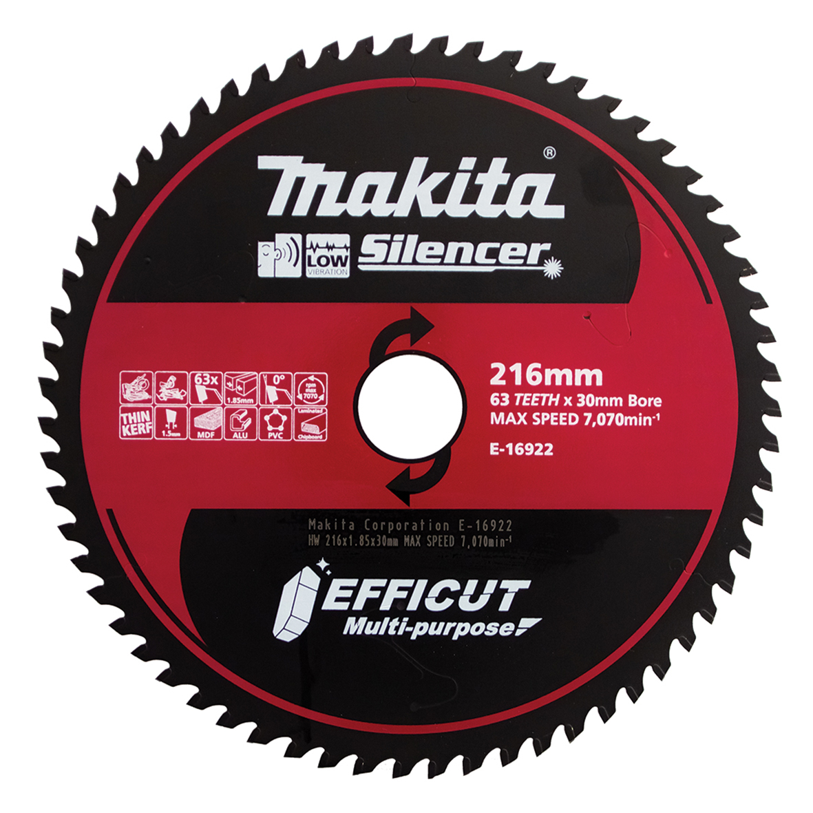 Makita E-16922 Efficut Multi-Cut TCT Saw Blade 216mm × 30/25.4mm × 63T Image