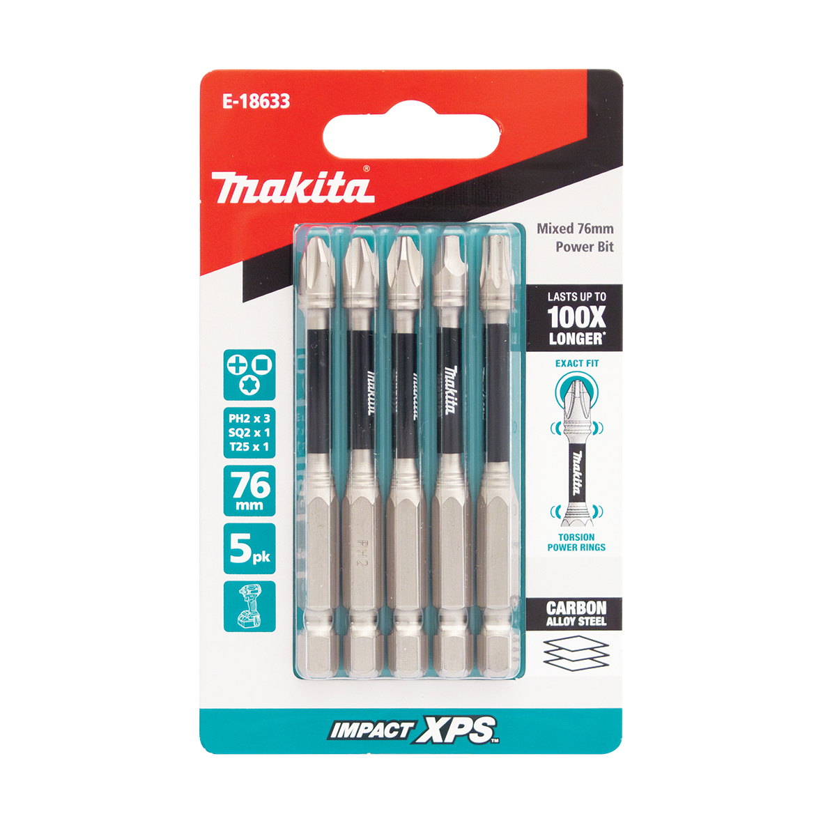 Makita E-18633 Impact XPS 5 Piece 76mm Mixed Power Screwdriver Bit Set Image