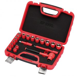 Draper 16306 XP1000 3/8″ Square Drive VDE 1000V Insulated Electrician’s Socket Set 19 Piece Metric – Made in Germany