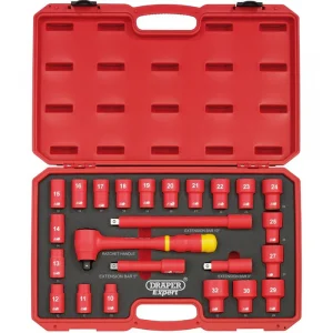 Draper 31070 1/2″ Square Drive VDE 1000V Insulated Electrician's Socket Set 24 Piece Metric