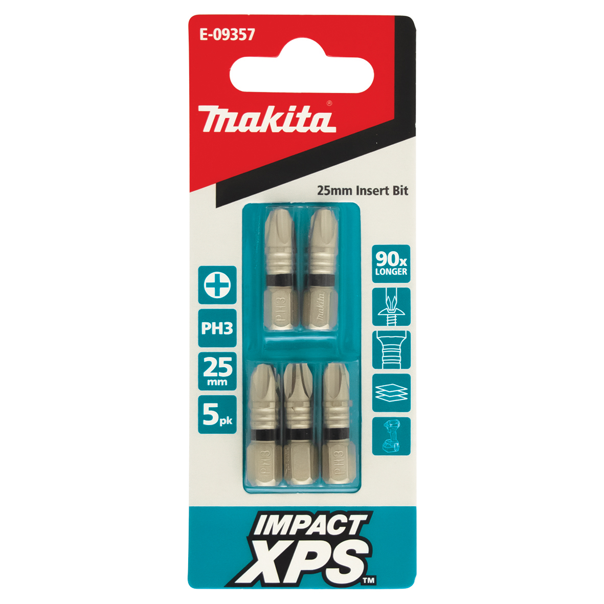 Makita E-09357 Impact XPS PH3 x 25mm Insert Screwdriver Bit 5 Pack Image