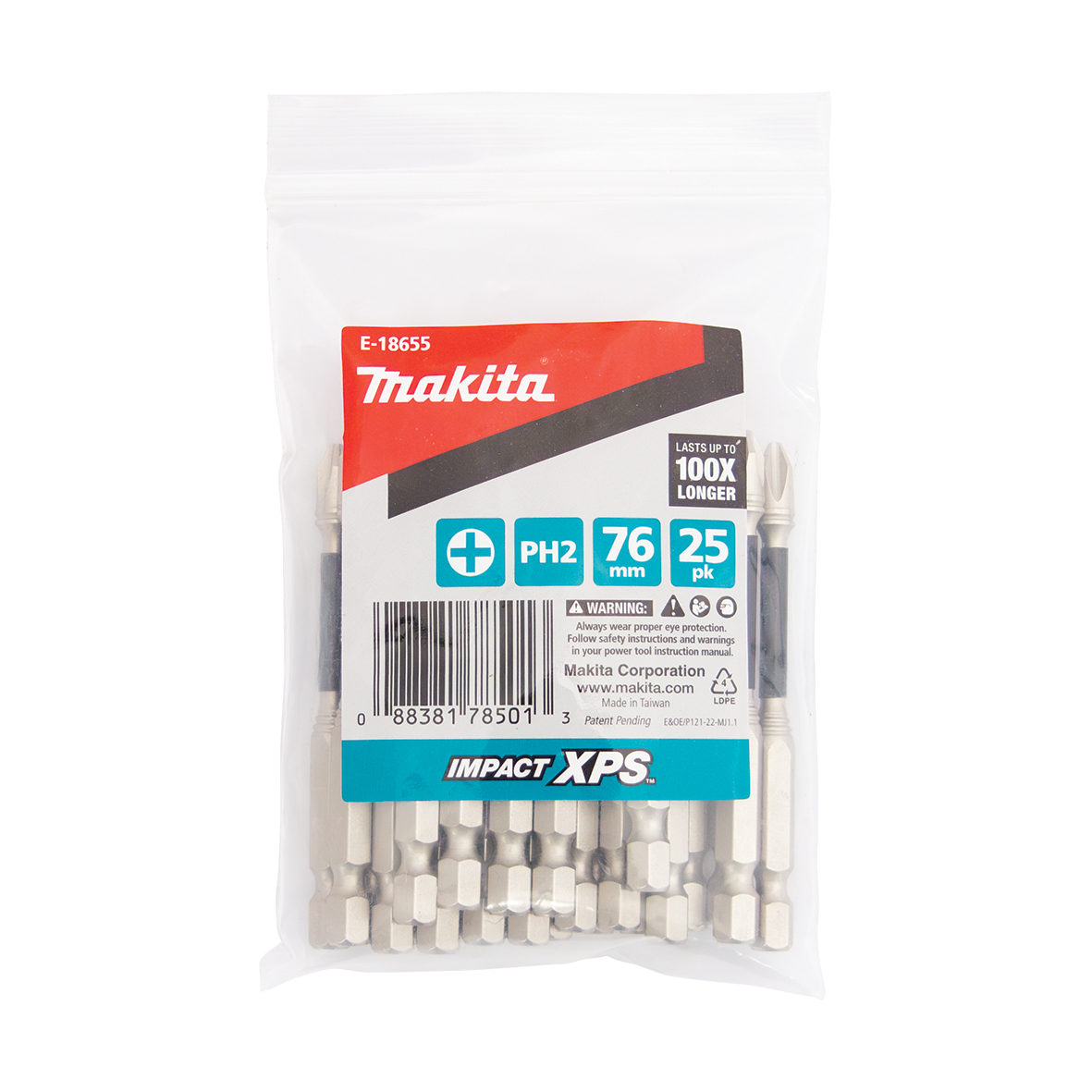 Makita E-18655 Impact XPS PH2 x 76mm Power Screwdriver Bit 25 Pack (Bulk) Image