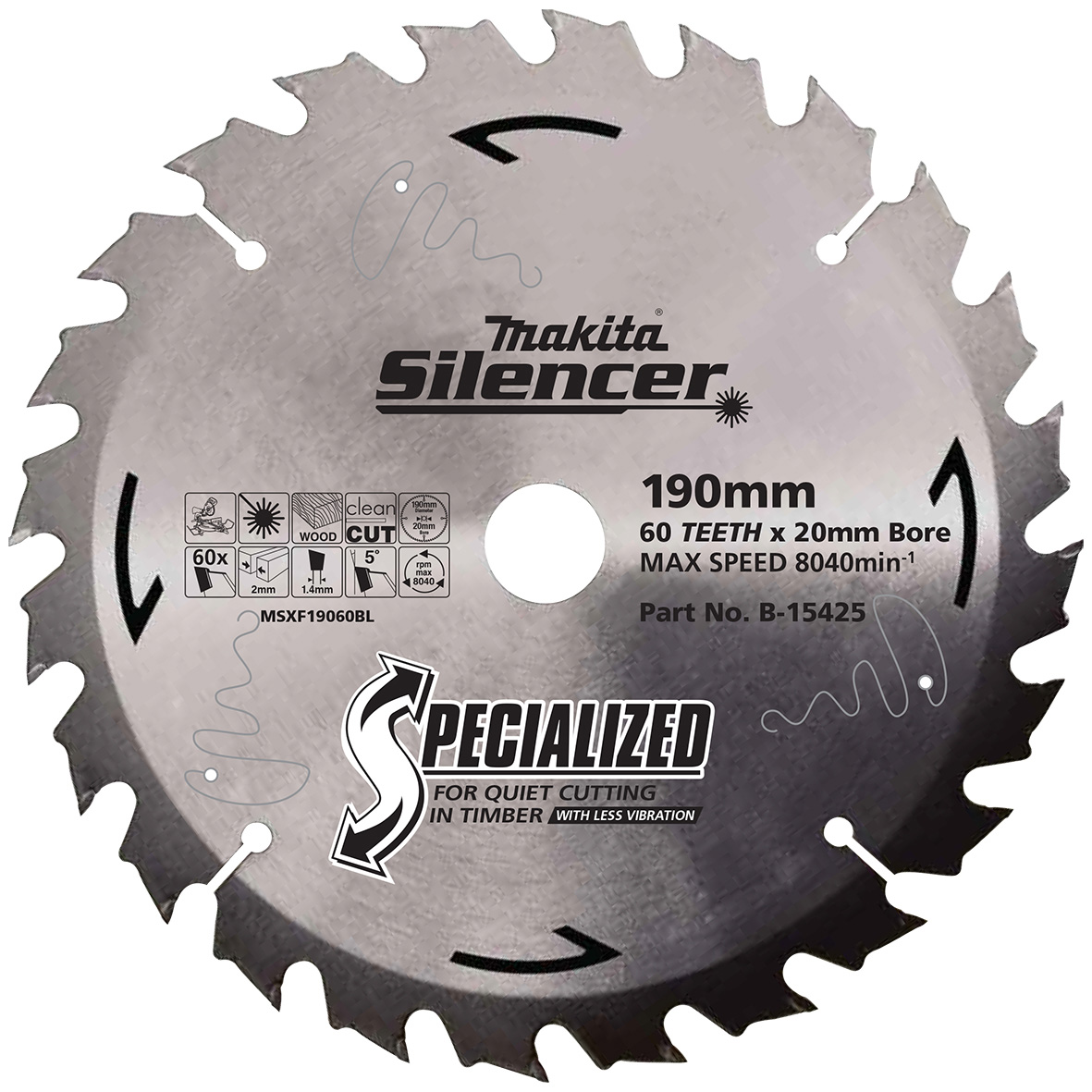 Makita B-15425 Silencer TCT Saw Blade 190mm x 20mm x 60T Image