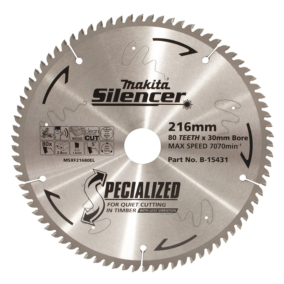 Makita B-15431 Silencer TCT Saw Blade 216mm x 30mm x 80T Image