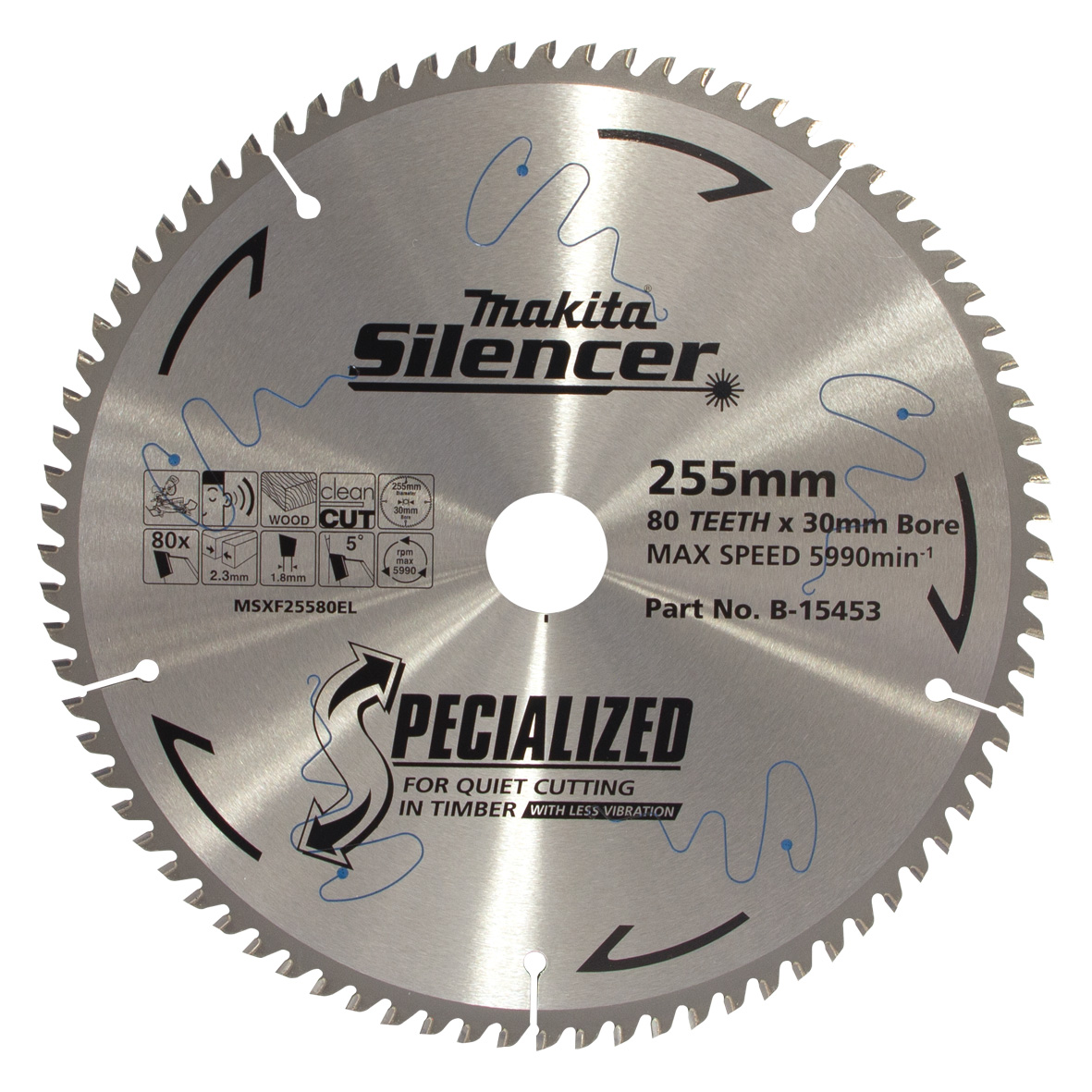 Makita B-15453 Silencer TCT Saw Blade 255mm x 30/25.4mm x 80T - Fine Finish Image