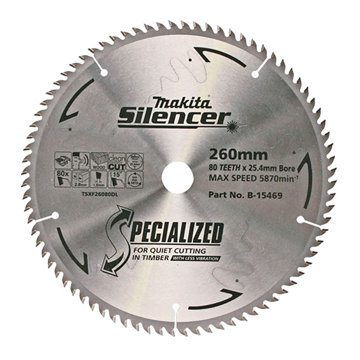 Makita B-15469 Silencer TCT Saw Blade 260mm x 25.4mm x 80T – Fine Finish Image