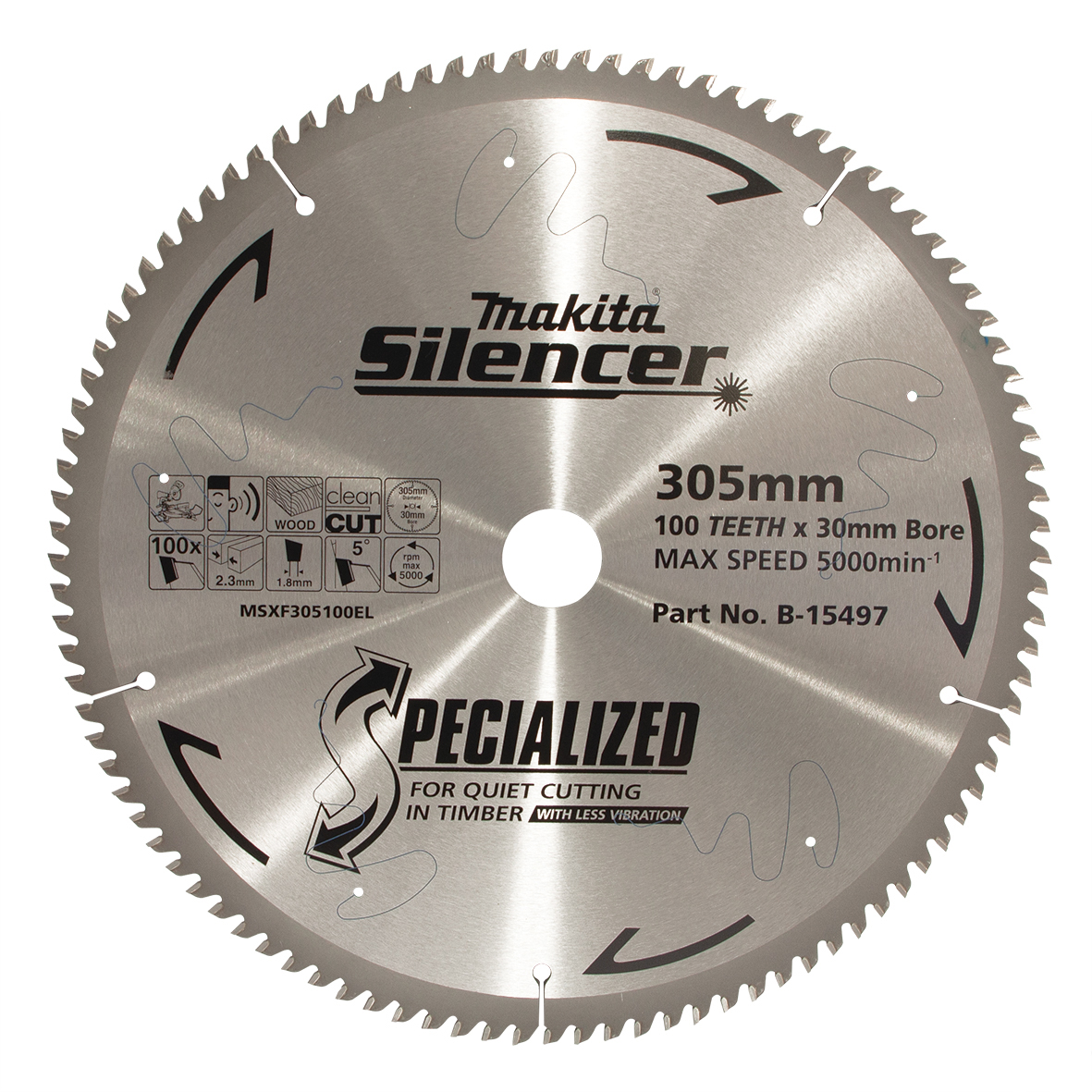 Makita B-15497 Silencer TCT Saw Blade 305mm x 30/25.4mm x 100T - Fine Finish Image