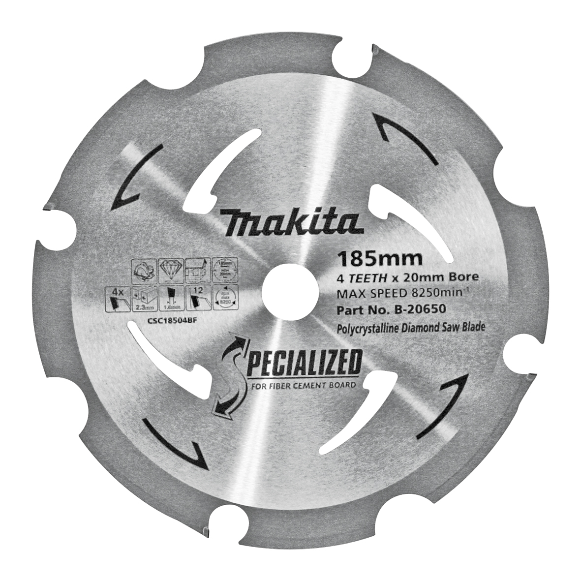 Makita B-20650 Fibre Cement Saw Blade 185mm x 20mm x 4T Image