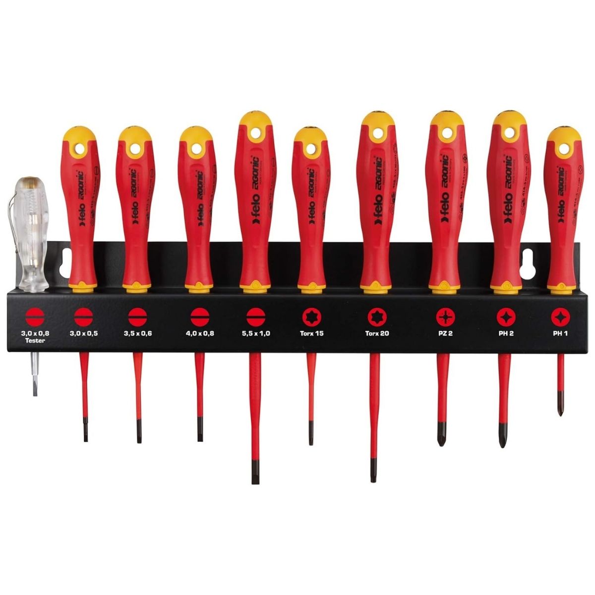 Felo 41391093 VDE ERGONIC ESLIM 1000V Electrician's Screwdriver Set XL Rack 10 Piece - Made in Germany Image